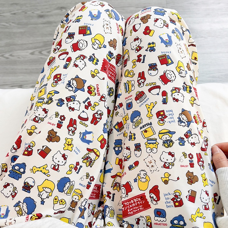 🌻กางเกงขายาวลายน่ารักใส่นอนใส่เล่น ผ้านุ่มยืดได้เยอะฟรีไซส์S-XL pajama pants【Crystal_003】