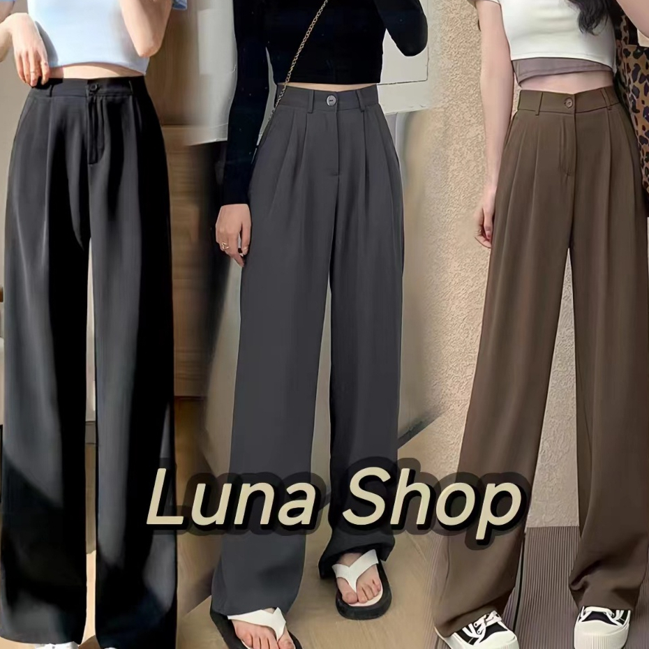 Luna Shop กางเกงสีดำเวอร์ชั่นเกาหลีที่สะดวกสบายหลอดตรง พร้อมส่งจากกทม มาถึงใน 3-5 วัน