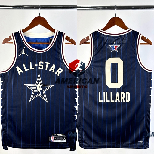 2023-24 All-Star Hot Pressed Men 's NBA Portland Trail Blazers Damian Lillard Blue Basketball Jersey