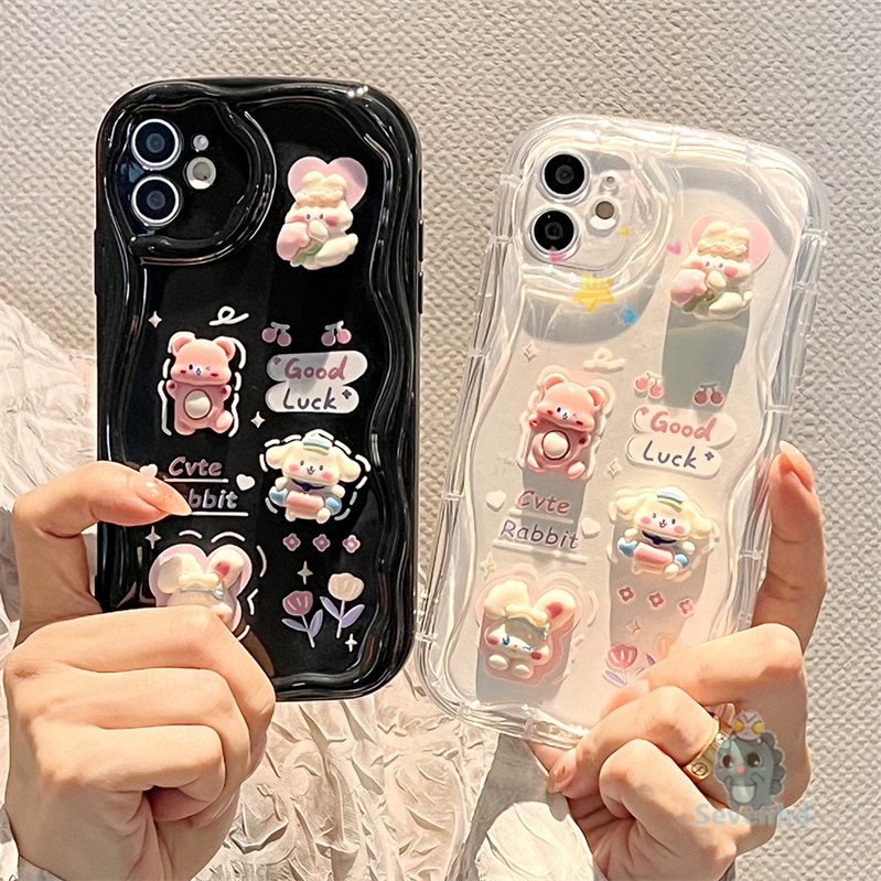 เคสโทรศัพท์มือถือ TPU นิ่ม ขอบโค้ง ลายหมีน้อยน่ารัก 3D แวววาว แฟชั่น สําหรับ iPhone 15 14 13 12 11 Pro Max 7 8 Plus SE2020 X XR Xs Max 6 6s Plus