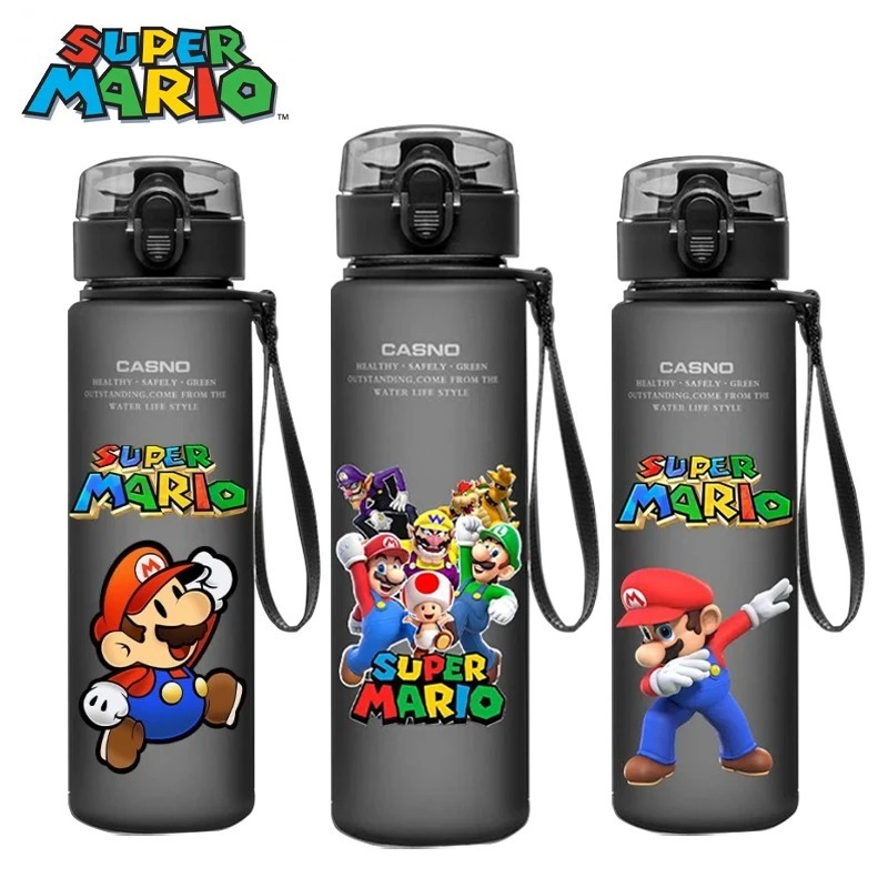 Super Mario ขวดน้ําพลาสติก ลายการ์ตูนน่ารัก ความจุขนาดใหญ่ แบบพกพา 560 มล. สําหรับเด็ก และผู้ใหญ่ เล่นกีฬากลางแจ้ง