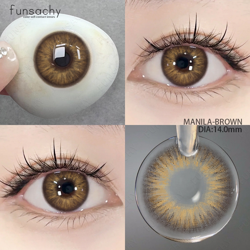 Funsachy Manila คอนแทคเลนส์เท่าตา สีเทา สีน้ำตาล 1คู่/2ชิ้น ขนาดมินิ ดวงตาสวย（COD/ส่งไวจากไทย）
