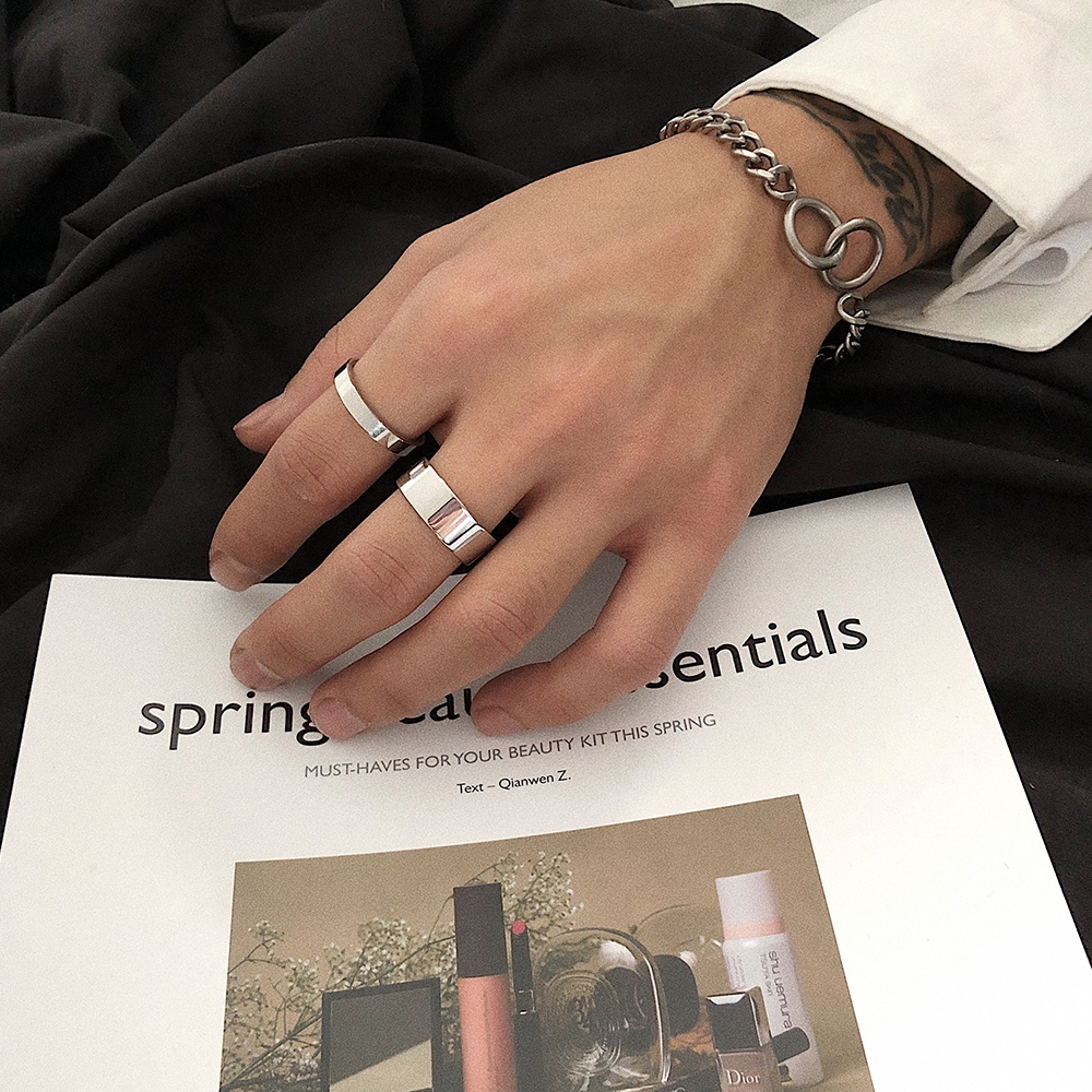 แหวนเหล็กไทเทเนียม แฟชั่นเรียบง่าย สไตล์เกาหลี สําหรับผู้ชาย และผู้หญิง - รูปที่ 2