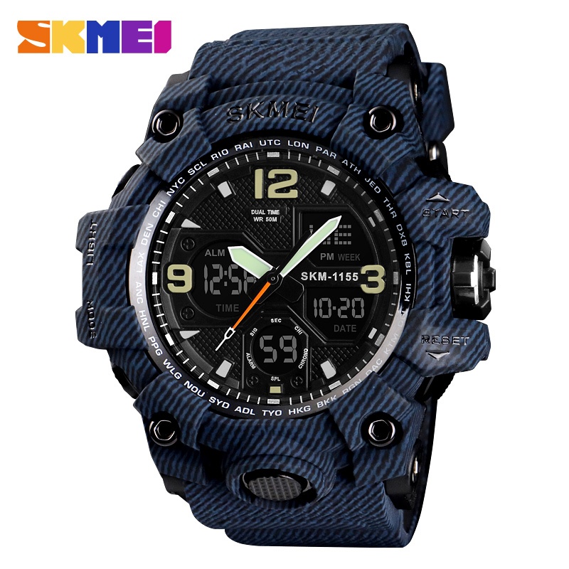 Skmei 1155B นาฬิกาข้อมืออิเล็กทรอนิกส์ กันน้ํา อเนกประสงค์ แฟชั่นสําหรับผู้ชาย
