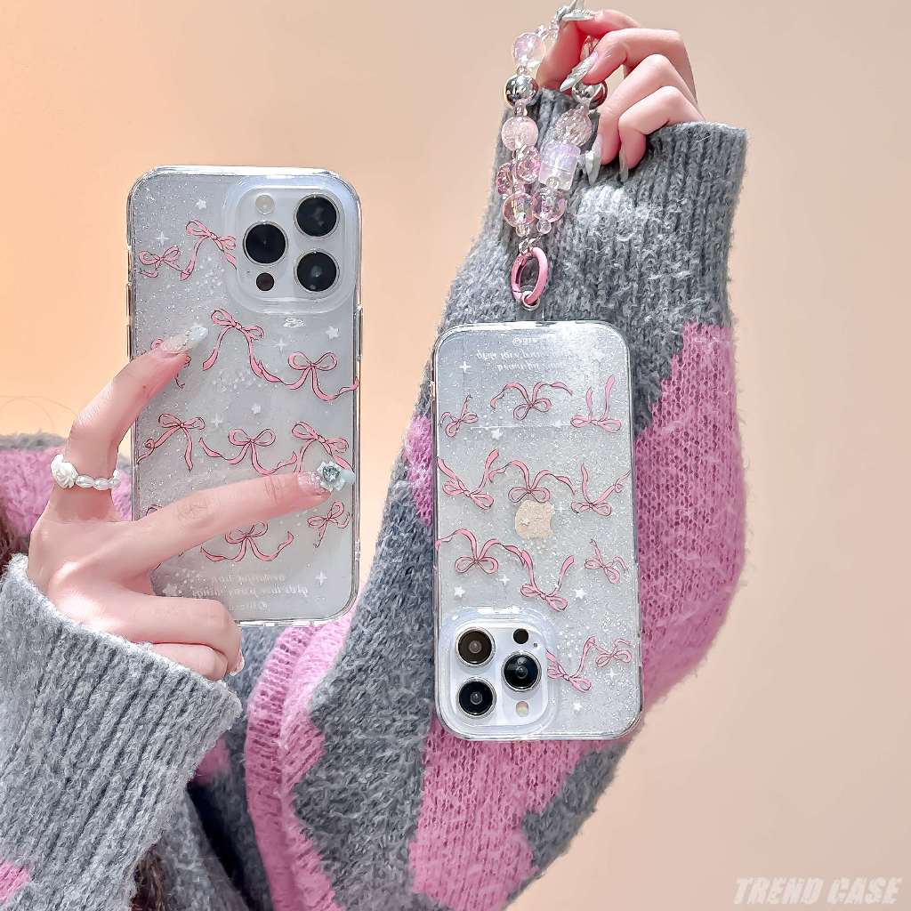 เคสโทรศัพท์มือถือแบบแข็ง กันกระแทก พร้อมสายคล้องข้อมือ ประดับโบว์ดาว สําหรับ iPhone 15 Pro Max 14 13 11 12 Pro Max 13ProMax