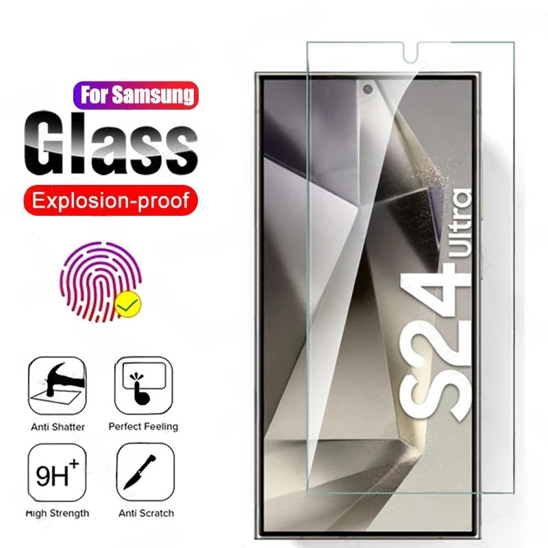(ลายนิ้วมือปลดล็อค) กระจกนิรภัยสําหรับ Samsung Galaxy S25 S24 Ultra S24 Plus S25+ S25Ultra ป้องกันหน้าจอฟิล์ม HD ป้องกันการระเบิด