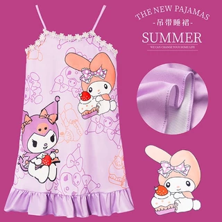 ชุดเดรสเด็กผู้หญิงน่ารักสาว Nightdress Kuromi ฤดูร้อน Cooling ชุดนอนเด็กเสื้อผ้าสาว
