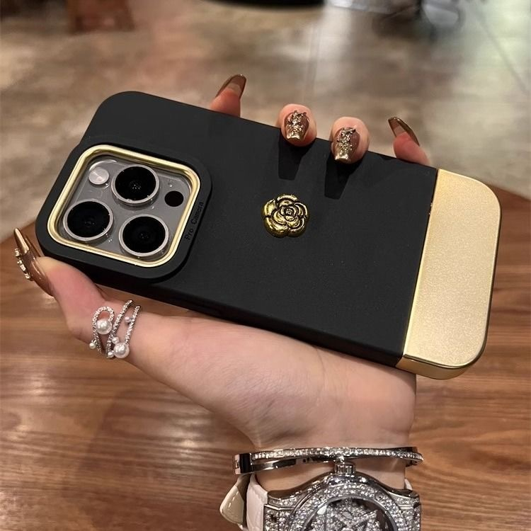 เคสโทรศัพท์มือถือ ลายดอกคามิเลีย 3d สีดํา สําหรับ Iphone 15 14 Pro Max 13 Pro Max ins 11 11 Pro Promax 1212 Pro 12pro Max 2-in-1