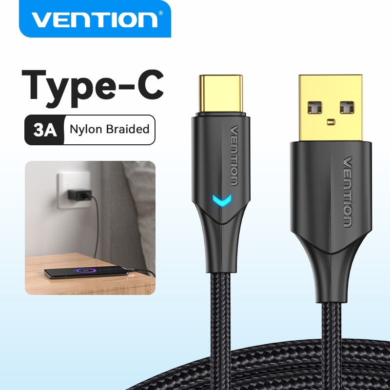 Vention สายชาร์จ Type C 3A ชาร์จเร็ว 480Mbps ไนล่อนถัก ทนทาน รองรับ  โทรศัพท์มือถือ แท็บเล็ต สวิตช์ หัวเว่ยชาร์จเร็ว