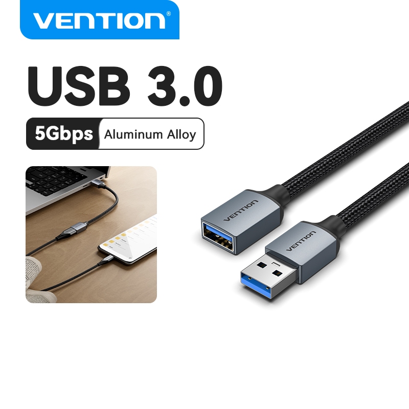 Vention USB 3.0 Type A ตัวผู้ เป็น Type A 5Gbps อลูมิเนียมอัลลอยด์ สําหรับคอมพิวเตอร์ ทีวี เดสก์ท็อป แล็ปท็อป รถยนต์ USB เต้าเสียบ เมาส์ คีย์บอร์ด สายต่อข้อมูล