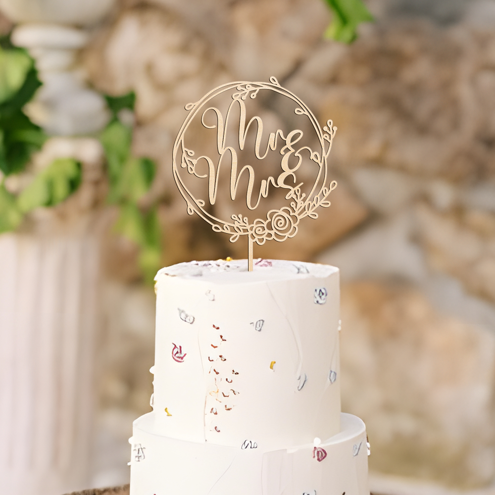ป้ายไม้ Mr & Mrs สําหรับตกแต่งเค้กแต่งงาน 02