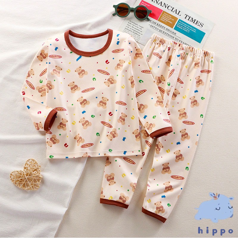 ชุดนอนเด็ก ไซส์ 6-16 กิโล เซทเสื้อ+กางเกง เนื้อใยไผ่ โปร่ง สบาย Children's pajamas【Hippobaby20】