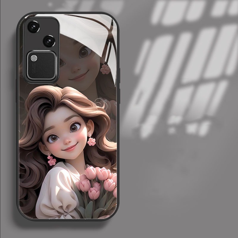 Vivo V30 V27 V29 V29E V23 5G เคส Vivo V30 Pro V27 V25 Pro เคสโทรศัพท์ กันกระแทก พร้อมฝาครอบเลนส์กล้อง ป้องกันเลนส์ เจ้าหญิงรันเวย์ หรูหรา กระจกเหลว เคสโทรศัพท์ สําหรับ