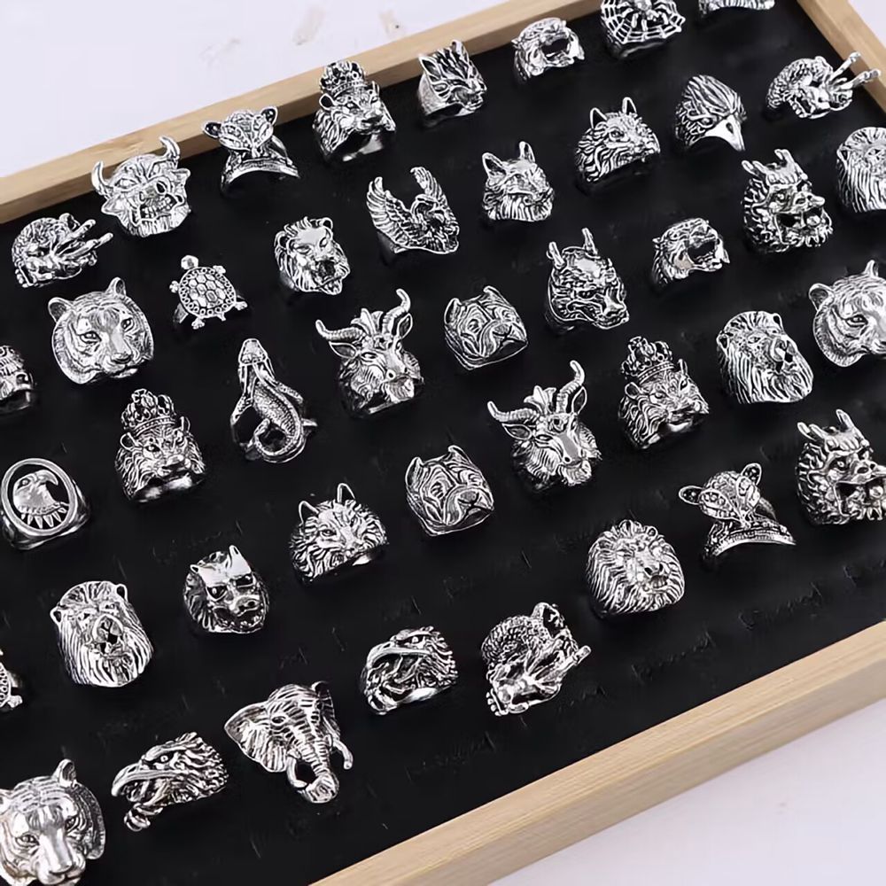 10pcs Animals Rings For Men and Women Silver Color Punk Style Fashion Jewelry