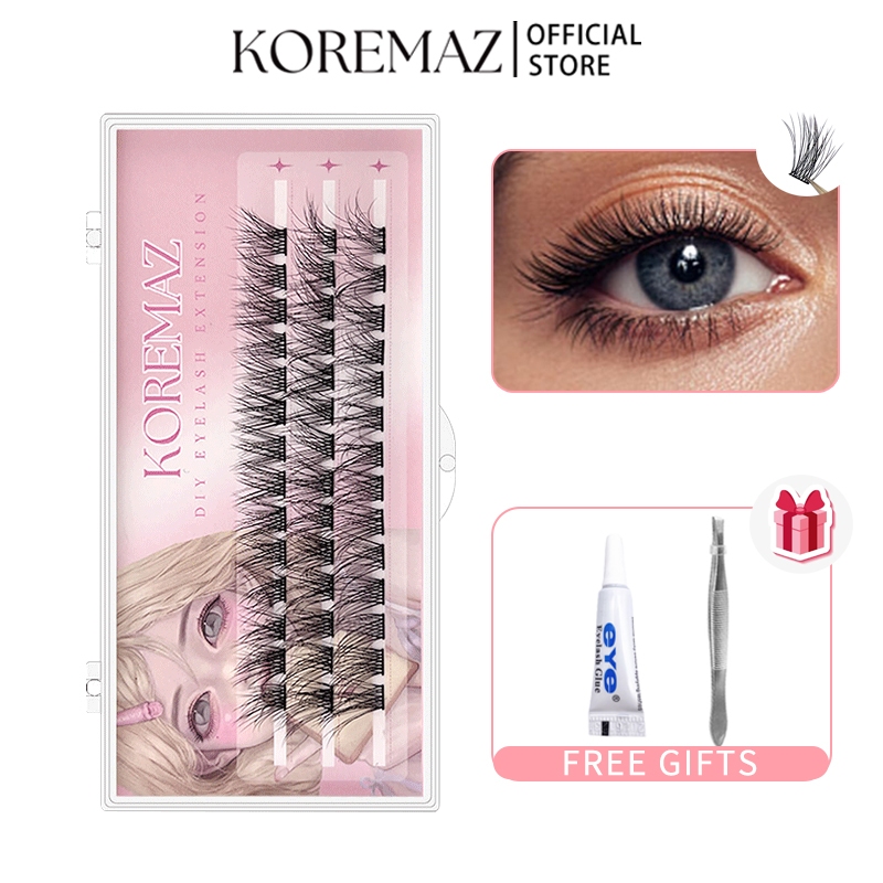 Koremaz ชุดต่อขนตา 3D DIY 42 คลัสเตอร์ 10 มม. 12 มม. 14 มม. ใช้ซ้ําได้ ใช้ง่ายที่บ้าน คละแบบ ฟรีกาวติดขนตา และแหนบ