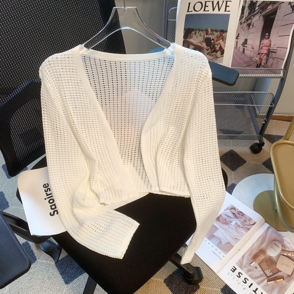 เสื้อคาร์ดิแกน ผ้าเรยอนถัก กันแดด แบบบาง เข้ากับทุกการแต่งกาย แฟชั่นฤดูร้อน สําห