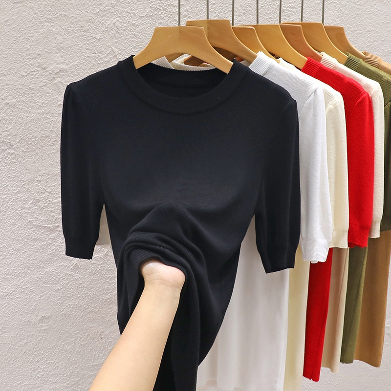 เสื้อยืดคอกลม แขนพัฟ ผ้าถัก เข้ากับทุกการแต่งกาย สไตล์ตะวันตก สําหรับผู้หญิง 2024