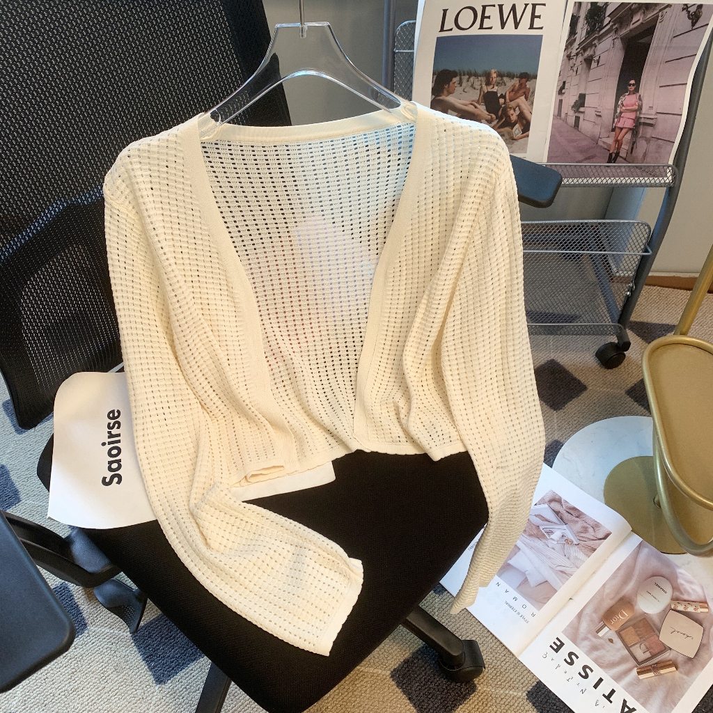 เสื้อคาร์ดิแกน ผ้าเรยอนถัก กันแดด แบบบาง เข้ากับทุกการแต่งกาย แฟชั่นฤดูร้อน สําหรับผู้หญิง - รูปที่ 4