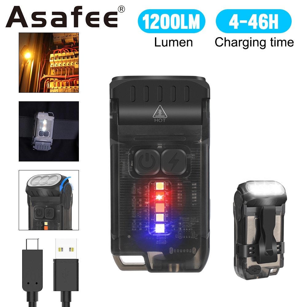 Asafee V15 EDC พวงกุญแจไฟฉาย LED พลังงานสูง ขนาดเล็ก 1200LM 105M IP67 กันน้ํา แบบพกพา ทํางานได้ พร้อมโคมไฟแม่เหล็ก