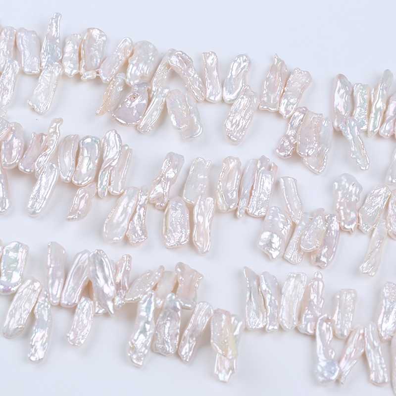 5A คุณภาพดี 6-8 มม. หลุมด้านบน Biwa Pearl String น้ําจืด Baroque Pearl ลูกปัดแบบหลวมสําหรับ DIY