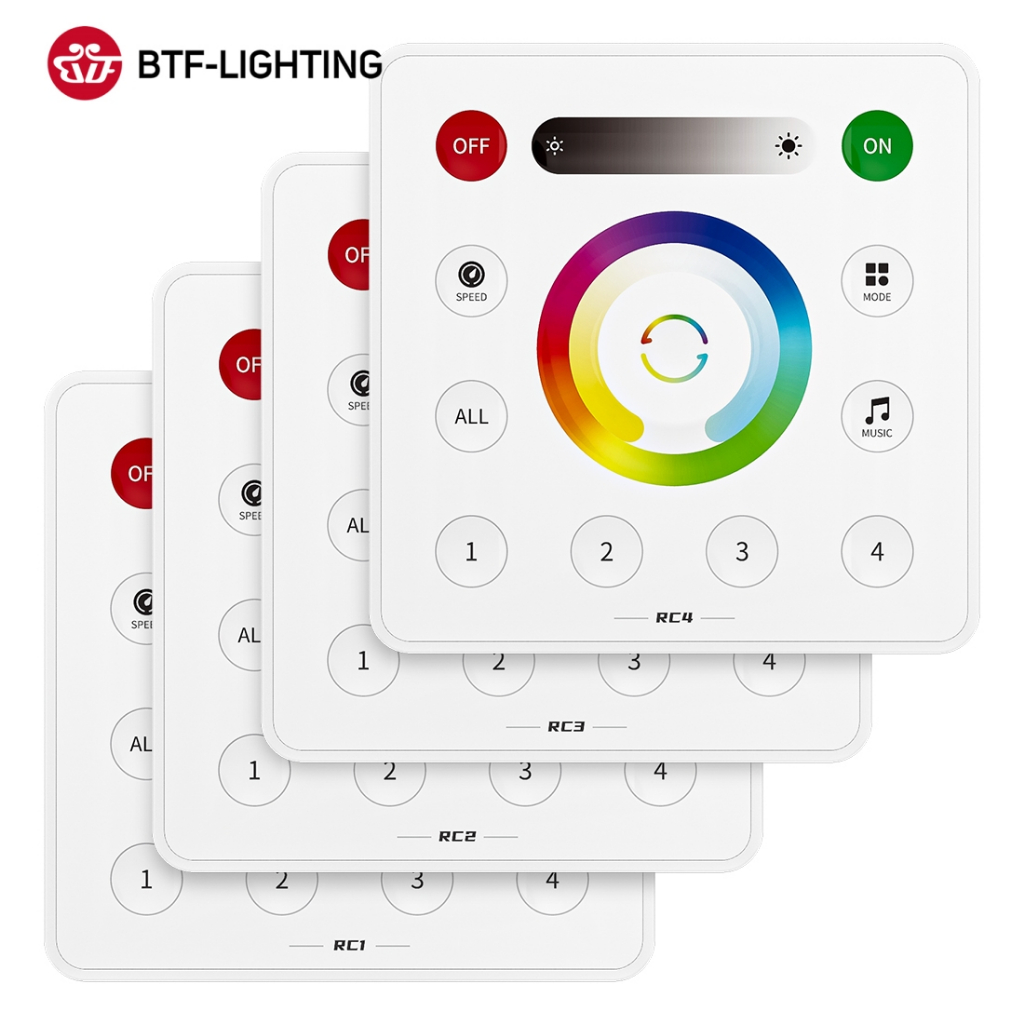 【พร้อมส่ง】BTF-LIGHTING แผงรีโมตคอนโทรล 4 พื้นที่ 2.4GHz RF RC1 เป็น RC4 บางพิเศษ สําหรับ SP63*E LED DC 5V-24V