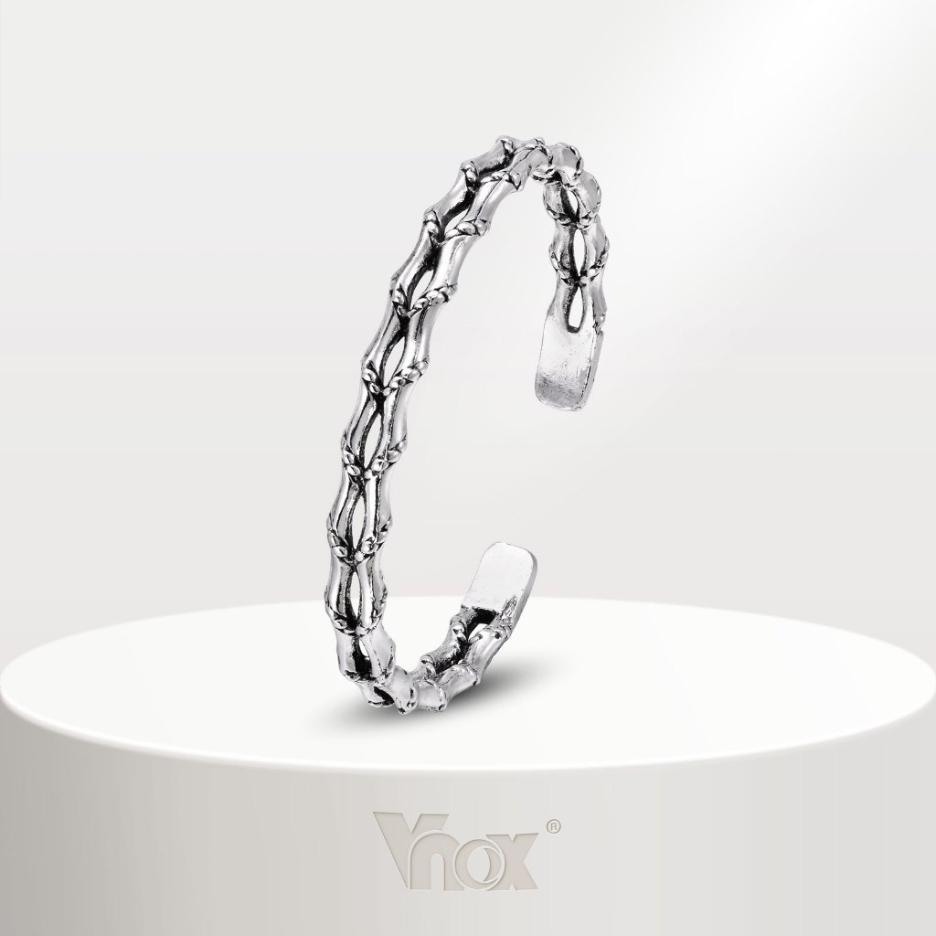 Vnox แฟชั่น หลายชั้น จีน ไม้ไผ่ กําไลข้อมือ ผู้ชาย สร้อยข้อมือ สเตนเลส เงิน โลหะ วินเทจ เครื่องประดับสุดเท่