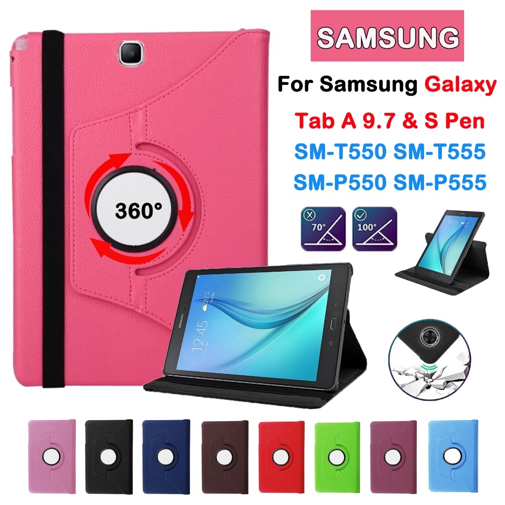 ปากกา สําหรับ Samsung Galaxy Tab A 9.7 & S Pen 2015 SM-P550 SM-P555 SM-T555 SM-T550 360° เคสหนัง ตั้