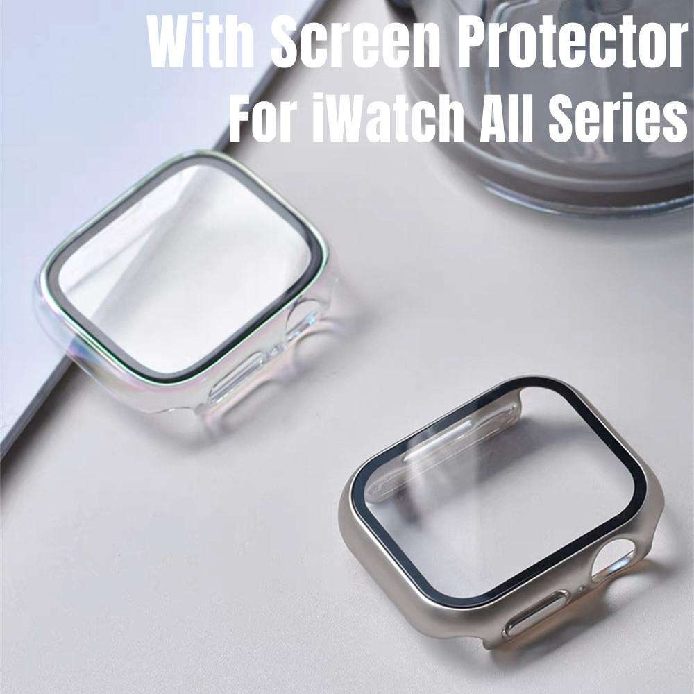 ใหม่ เคสป้องกันหน้าจอ PC แบบแข็ง กันรอยขีดข่วน สีแคนดี้ สําหรับ Apple Watch S9 8 7 6 5 4 3 2 1 SE2 ULTRA iWatch 45 มม. 44 42 41 40 38 49