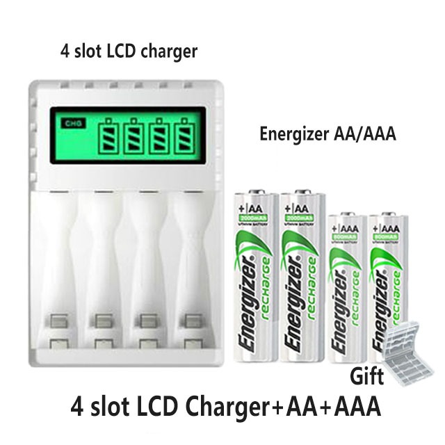 Pujimax เครื่องชาร์จแบตเตอรี่อัจฉริยะ LCD 4 ช่อง พร้อมแบตเตอรี่ Energizer AA และ AAA ชาร์จได้ คุณภาพสูง ชาร์จเร็ว (+สายเคเบิล)