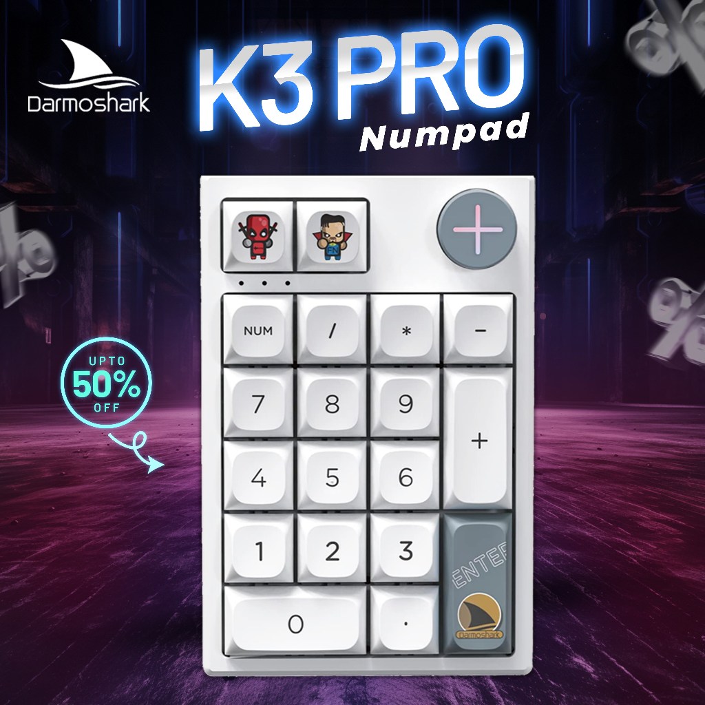 Darmoshark K3 Pro สามโหมด 2.4G/BT5.0/USB-C ไร้สายบลูทูธคีย์บอร์ดตัวเลขเครื่องกล 19 คีย์มินิคีย์บอร์ดตัวเลขแบบพกพา RGB แบ็คไลท์คีย์บอร์ดเกมแป้นพิมพ์ขยาย