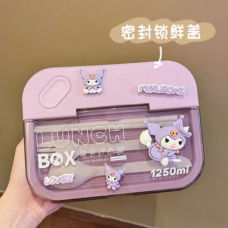SANRIO กล่องอาหารกลางวันพลาสติก ขนาดใหญ่ จุของได้เยอะ แบบพกพา ลาย Kuromi My Melody Cinnamoroll Bento ของใช้บนโต๊ะอาหาร สําหรับเด็ก