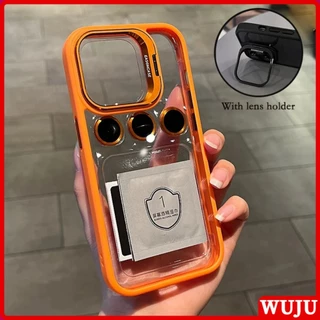 WUJU เคสโทรศัพท์มือถืออะคริลิคใส กันกระแทก ปิดด้านหลัง ป้องกันเลนส์กล้อง พร้อมแหวนขาตั้งโลหะ หรูหรา สําหรับ เคส เข้ากันได้สำหรับ เคสไอโฟน Case Compatible For iPhone 17 16 11 12 13 14 15 Pro Max Plus Air