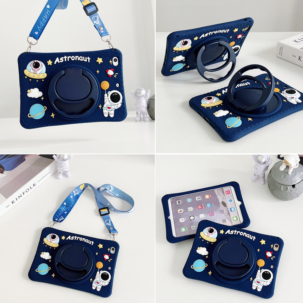 เคสซิลิโคนนิ่ม ลายนักบินอวกาศ พร้อมสายคล้อง หมุนได้ 360 องศา สําหรับ iPad10th Gen 10.9 9th 8th 7th Gen 10.2 6th 5th 9.7 Mini 1 2 3 4 5 6 Air 4th 5th Generation 10.9 Air 10.5 Pro 11 2021 Gen10 Gen9 Gen8 Gen7 Gen6