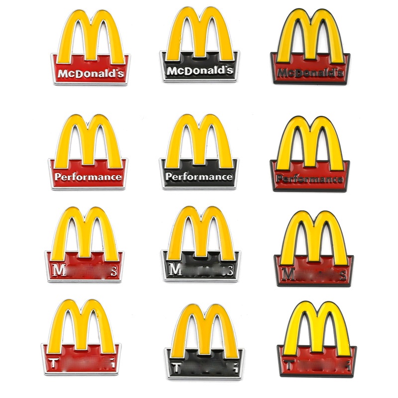 สติกเกอร์โลโก้โลหะ 3D ดัดแปลง สําหรับติดตกแต่งรถยนต์ BMW McDonald's M logo TESLA Model3 Y S X