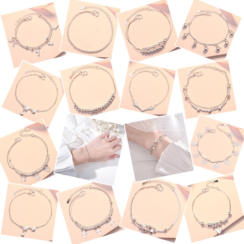 เครื่องประดับสร้อยข้อมือชุบเงินมุกดอกไม้สองชั้นเกาหลีญี่ปุ่น