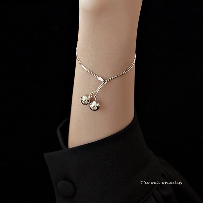 กําไลข้อมือเงิน S925 ประดับกระดิ่งสองชั้น COCOJEWELRY สําหรับผู้หญิง