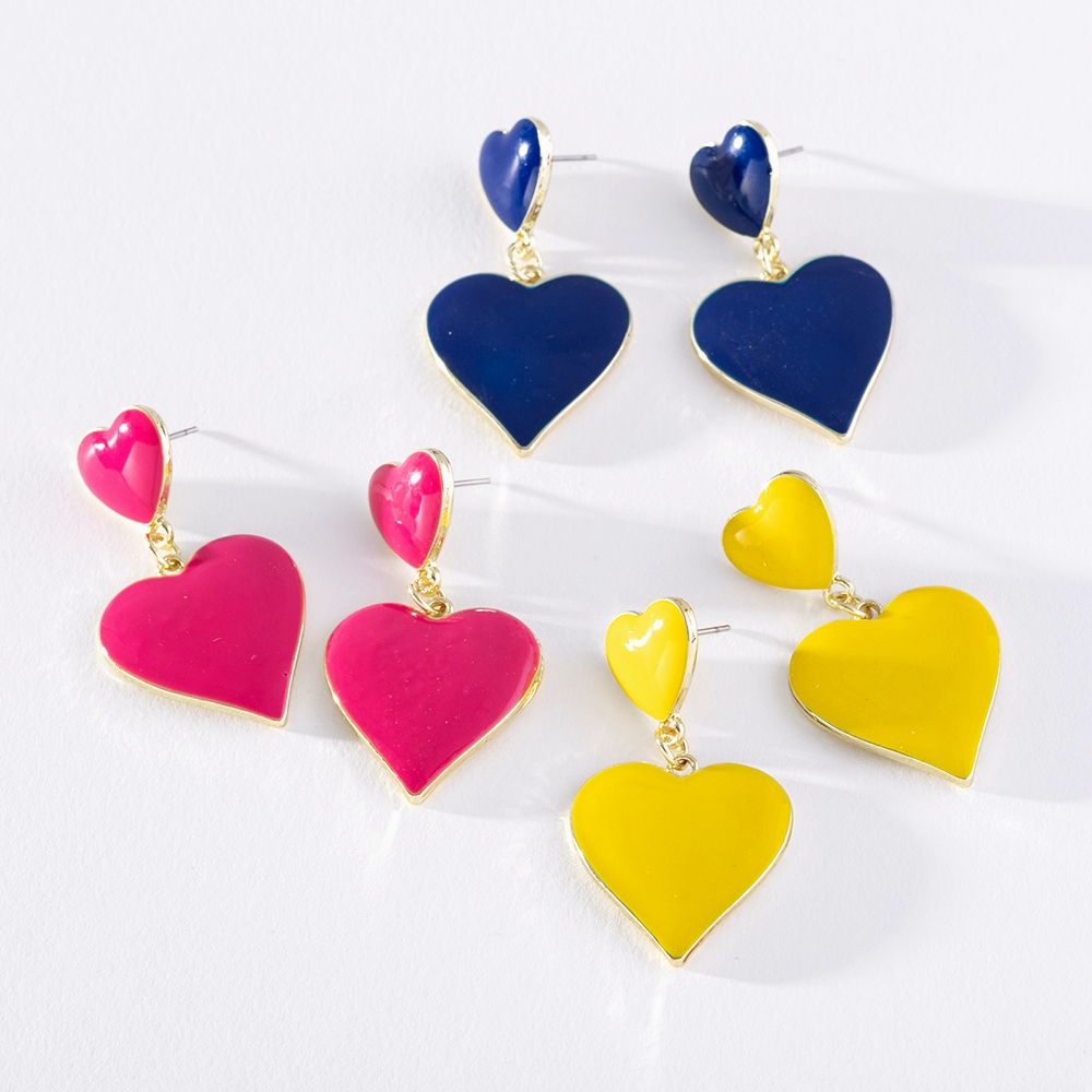 ต่างหูแฟชั่น สองชั้น รูปหัวใจ เรียบง่าย สร้างสรรค์ เครื่องประดับ สําหรับผู้หญิง PD1490