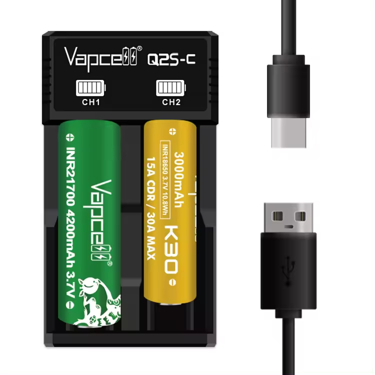 Vapcell Q2S-C ที่ชาร์จแบตเตอรี่ Type C สําหรับแบตเตอรี่ Li-ion IMR 3.7V Li-ion แบบชาร์จไฟได้