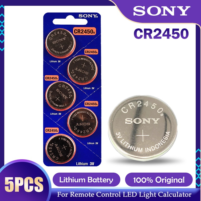 Sony CR2450 แบตเตอรี่ลิเธียม 3V สําหรับนาฬิกา กุญแจรีโมทรถยนต์ (1แผง 5ก้อน หมด)