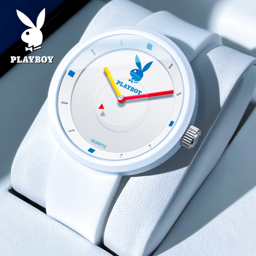 PLAYBOY นาฬิกาผู้ชาย กันน้ำ 100% สายซิลิโคน แฟชั่น นาฬิกาคู่ สง่างาม ส่องสว่าง ขาว/ดำ /ชมพู ขั้นสูง นาฬิกาควอตซ์ นาฬิกาข้อมือ 3059