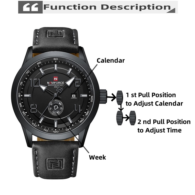 Naviforce ใหม่ นาฬิกาข้อมือควอตซ์ อะนาล็อก สายหนัง เรืองแสง กันน้ํา แสดงปฏิทิน 30 เมตร แฟชั่นสําหรับผู้ชาย