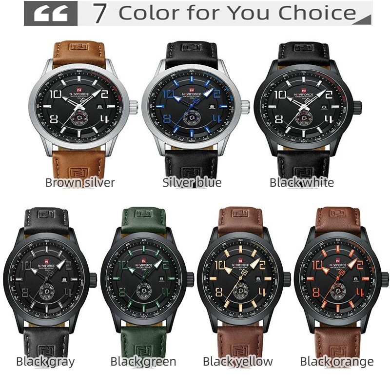 Naviforce ใหม่ นาฬิกาข้อมือควอตซ์ อะนาล็อก สายหนัง เรืองแสง กันน้ํา แสดงปฏิทิน 30 เมตร แฟชั่นสําหรับผู้ชาย