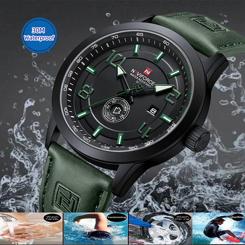 Naviforce ใหม่ นาฬิกาข้อมือควอตซ์ อะนาล็อก สายหนัง เรืองแสง กันน้ํา แสดงปฏิทิน 30 เมตร แฟชั่นสําหรับผู้ชาย