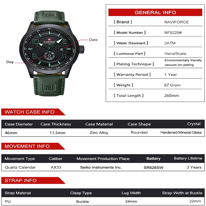 Naviforce ใหม่ นาฬิกาข้อมือควอตซ์ อะนาล็อก สายหนัง เรืองแสง กันน้ํา แสดงปฏิทิน 30 เมตร แฟชั่นสําหรับผู้ชาย