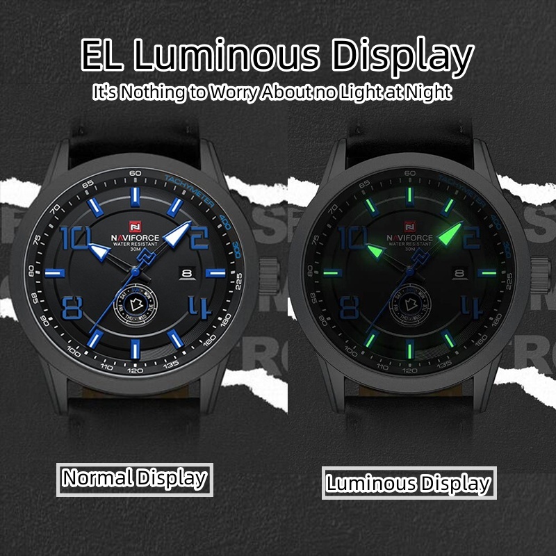 Naviforce ใหม่ นาฬิกาข้อมือควอตซ์ อะนาล็อก สายหนัง เรืองแสง กันน้ํา แสดงปฏิทิน 30 เมตร แฟชั่นสําหรับผู้ชาย