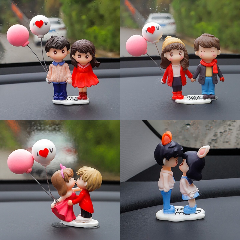 น่ารักจูบคู่ตุ๊กตาตกแต่งรถ Garnish บอลลูนเครื่องประดับ Auto ภายใน Dashboard สําหรับสาวของขวัญตกแต่งรถน่ารักการ์ตูนคู่ Action Figure ตุ๊กตา