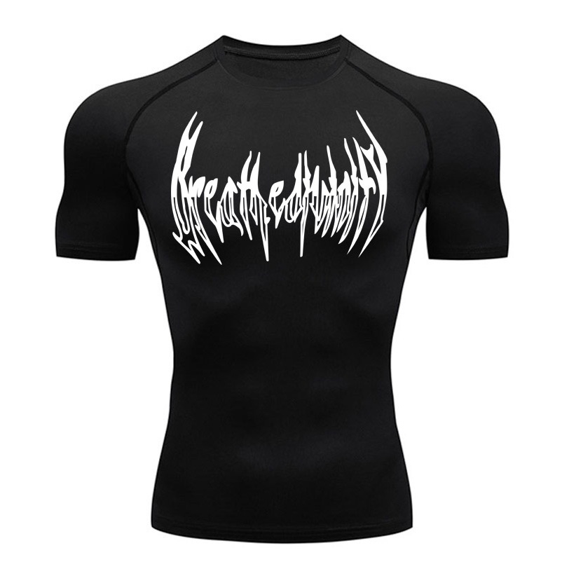 เสื้อกันпрессสั้นแขนสั้น BreatheDivinity สีดำ สำหรับผู้ชาย ใช้ได้ดีที่ฟิตเนส