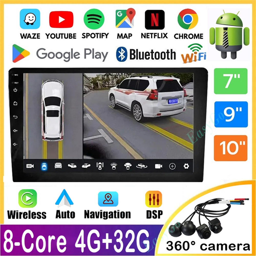 [4G+32G 8core Carplay] เครื่องเล่น 7 9 10 นิ้ว android 2 Din รองรับ 360 สําหรับรถยนต์°เครื่องเล่นมัลติมีเดีย นําทาง พาโนรามา พร้อม 32EQ DSP GPS WIFI บลูทูธ RDS สําหรับรถยนต์