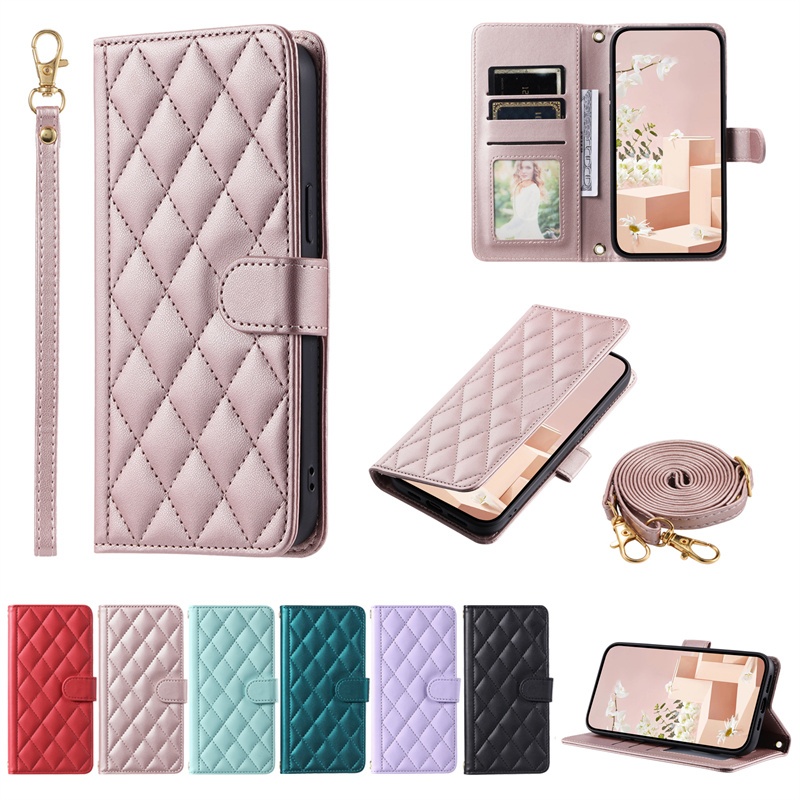 เคสโทรศัพท์หนัง PU ฝาพับแม่เหล็ก พร้อมช่องใส่บัตร และสายคล้อง สําหรับ Samsung Galaxy Note20 S22 S21 S20 Ultra S20 FE 2022 5G S10 Plus