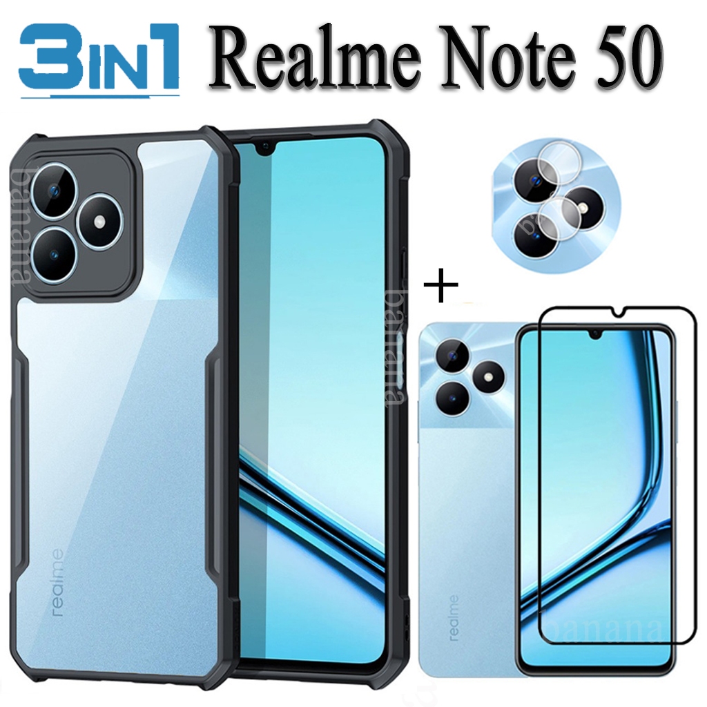 ฟิล์มกระจกนิรภัยกันรอยหน้าจอ ป้องกันเลนส์กล้อง กันกระแทก 3 in 1 สําหรับ Realme Note 50 Realme Note50 C53 C55 C51 C30